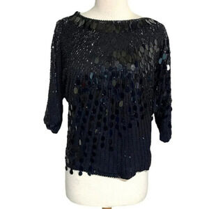 Oleg Cassini vintage‎ 80’s black beaded 100% silk dolman sleeve top